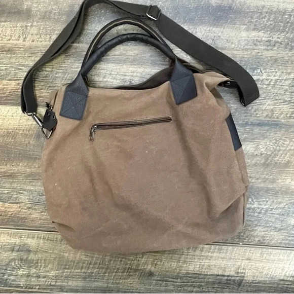 Threaded pear canvas tote hand bag brown - Picture 3 of 7
